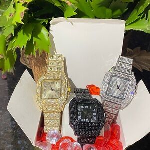 Elegant White Gold and Black Watch Set lab for the king or queen Valentine’s Day